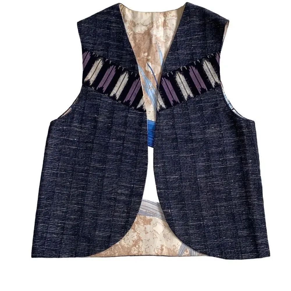 VTG OOAK Handmade Reversible Vest Bird Of Paradise- Tribal Mixed Prints EUC XS-S